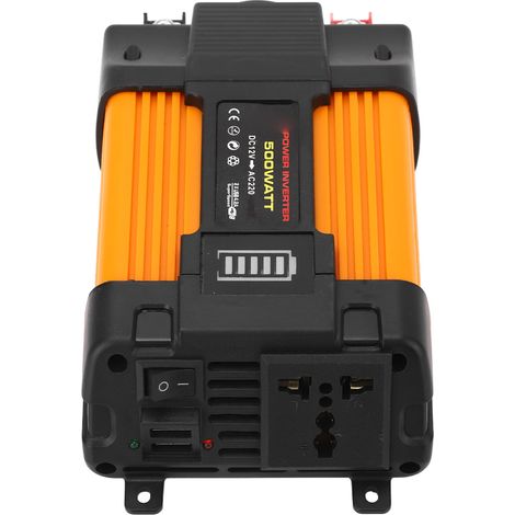 Convertisseur de puissance pour voiture DC12V vers AC220V 500W, adaptateur convertisseur à onde sinusoïdale modifié pour véhicule avec 2 ports USB et 1 prise universelle (1/5)