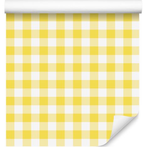 Gelb karierte Tapete in Creme, Weiß und Gelb für Wohn- und Schlafzimmer, 50 x 1000 cm (1/5)