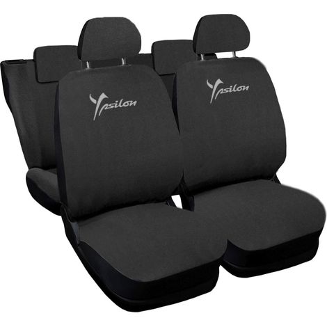Lupex shop - Coprisedili Auto Compatibili per Ypsilon, Made In Italy, anteriori e posteriori con copri poggiatesta incluso, tessuto poliestere, Grigio Scuro