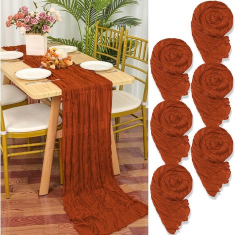 Lot de 6 chemins de table en gaze rustique, 55x300cm, teinte terre cuite, parfait pour mariage ou douche nuptiale. (1/5)