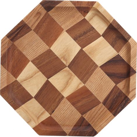 Plateau de Service en Bois Motif Grille pour Fruits, Thé, Desserts ou Pain - 24x24cm (1/5)