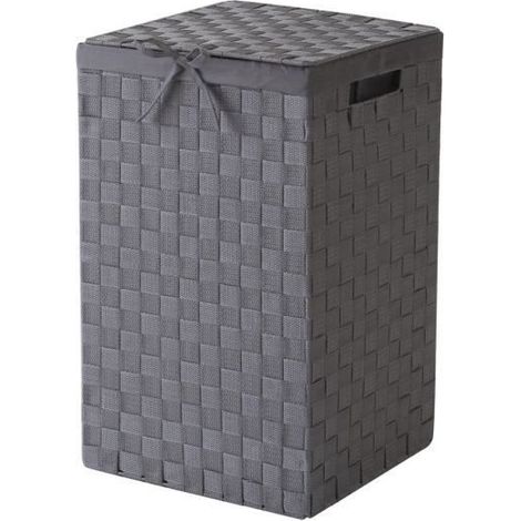 Panier à linge carré avec couvercle Stan gris - COMPACTOR - 30 x 30 x H.50 CM - Gris foncé