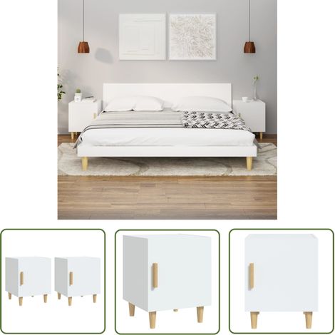The Living Store Nachttische 2 Stk. Weiß Holzwerkstoff - Nachttisch - Wohnzimmer Dekoration - Holzwerkstoff Möbel - Weißer Nachttisch - Sideboard (1/5)