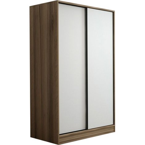 Armario 2 Puertas Pozzilli, Dormitorio 5 Estantes, Perchero, Puertas Corredizas, 120x190h cm Roble Marrón