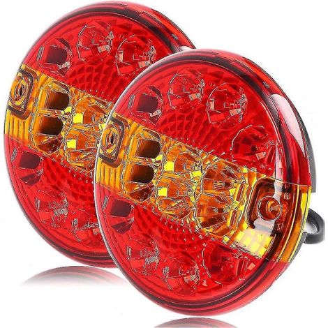 Lot de 2 feux arrière ronds à LED 12/24 V pour remorque, caravane ou camion (rouge et orange, ronds). (1/5)