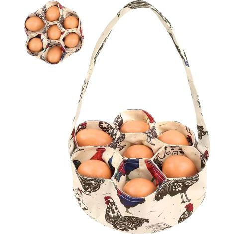 Country-style fabric egg basket with handle and 7 pockets, suitable for chickens, ducks and geese, a practical carrier bag for the garden, home and kitchen (1/5)