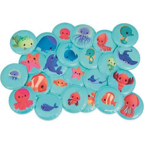 Janod - Gioco di Memoria Cuccioli - Gioco da Bagno - 24 Pezzi Galleggianti - Gioco di Memoria per Bambini - Giocattolo Evolutivo - dai 24 Mesi, J04723 (1/5)