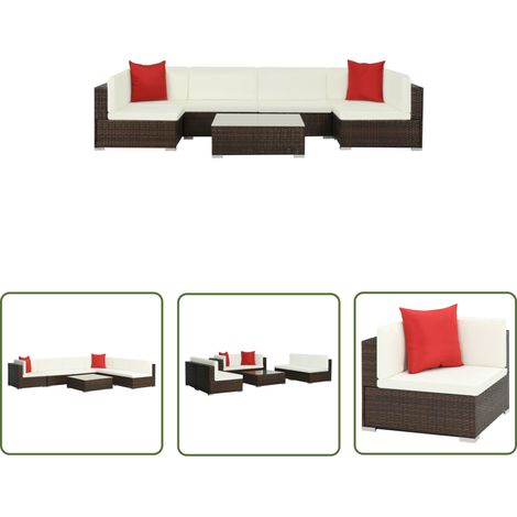 The Living Store 7-tlg. Garten-Lounge-Set mit Auflagen Poly Rattan Braun - Gartenmöbel - Lounge-Set - Outdoor Möbel - Rattan Gartenmöbel - Poolparty Dekoration (1/5)