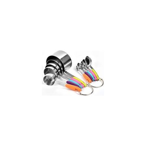 Set di 10 misurini e cucchiai dosatori in acciaio inox 18/8 per cucinare e cuocere al forno, con manici spessi - Crezuo