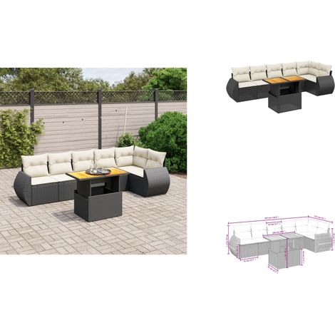 Salon de jardin 7 pcs avec coussins noir résine tressée - Ensemble Salon De Jardin - Meuble Extérieur - Résine Tressée - Rotin Synthétique - Table Extensible (1/3)