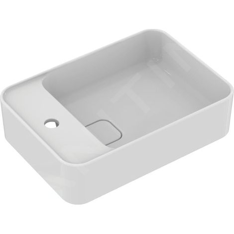 Ideal Standard – Lavabo à poser céramique blanc 500x350 mm – Ouverture côté gauche – Trop-plein inclus – Installation facile avec kit de fixation - T296401 (1/3)