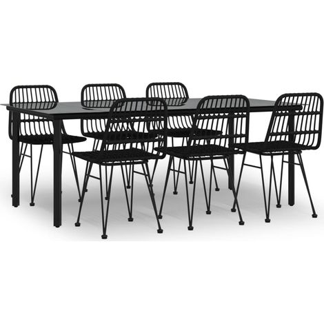 Maison Exclusive - 7-tlg. Garten-Essgruppe Schwarz Poly Rattan