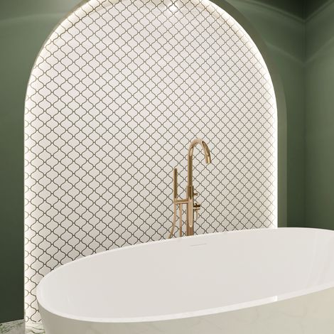 Mosaik auf Netz für Bad und Küche aus Keramik White Arabesque - 27,5 x 24,3 cm
