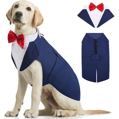 Tuxedo Costume for Small and Medium Dogs, Puppy Shirt with Red Bow, Dog Formal Costume for Wedding Party Festival (1/3)