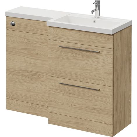 Napoli 390 Light Oak 1100mm 2 Drawer Vanity Unit Toilet Suite with Square Right Hand Lucia Basin - 1100mm - Chrome 320mm HandleWithout Kingston Toilet Pan