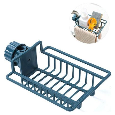 Non-Slip Kitchen Faucet Storage Rack, Sink Organizer, Sink Drain Holder, Faucet Storage Rack, for Soap Cloth Sponges, 2 Pcs (Blue) (1/5)