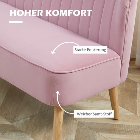 Canapé 2 places en tissu capitonné, divan lounge large rose, assise confortable