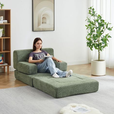 Canapé-Lit lit pliable Couchage d'Appoint canapé modulaire revêtement en chenille cadre en fer canapé réglable fonction 2-en-1 (1/5)