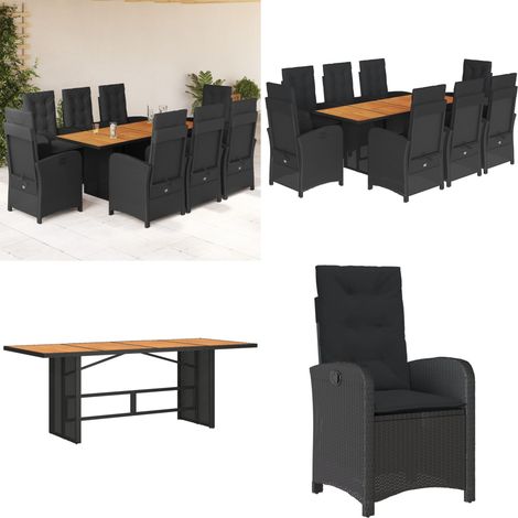 Ensemble à manger de jardin 9pcs coussins noir résine tressée - Table de jardin - Ensemble de jardin (1/5)