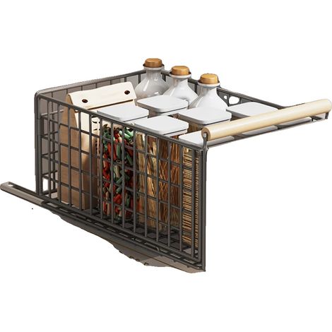 Organisateur de Cabinet, Design Pliable, Tiroir Coulissant à Accès Facile, Gris-L (1/2)