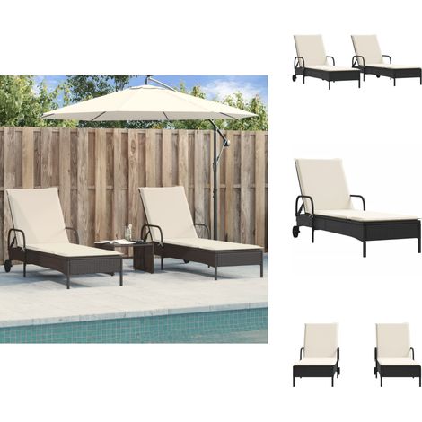 Sonnenliegen mit Auflagen 2 Stk. Schwarz Poly Rattan - Sonnenliegen - Gartenmöbel - Liegefläche - Outdoor Furniture - Poolside Lounge Chair (1/5)