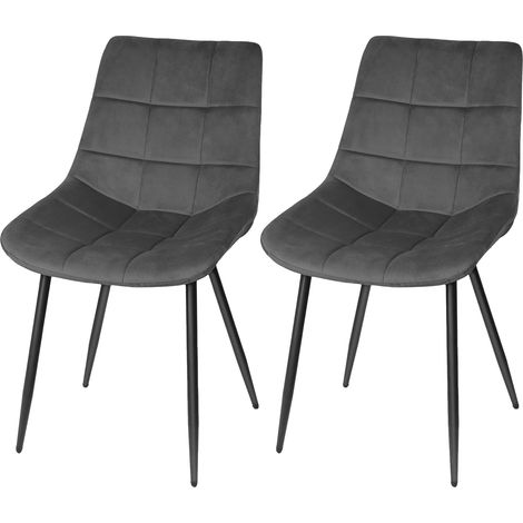 Lot de 2 Chaise de Cuisine Assise rembourrée en Velours Pieds en métal Stable,Gris Foncé (1/5)