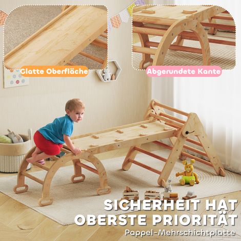 7-en-1 structure d'escalade, échelle arche, échelle triangle, rampe, mur d'escalade, toboggan, pour enfants de 1,5 à 4 ans, pliable, bois (1/5)