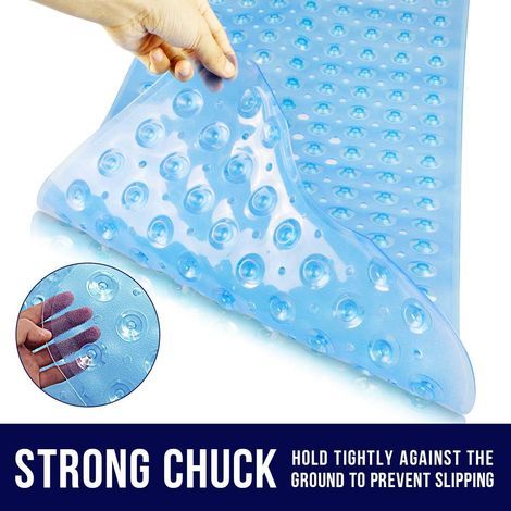 100 x 40 cm Duschmattem, Antirutschmatte Badewanne mit Saugnapf, Kein Chemie-Geruch Oder Sicher PVC Badewannenmatte, Extra lang, Maschinenwaschbar(Blau) (1/5)