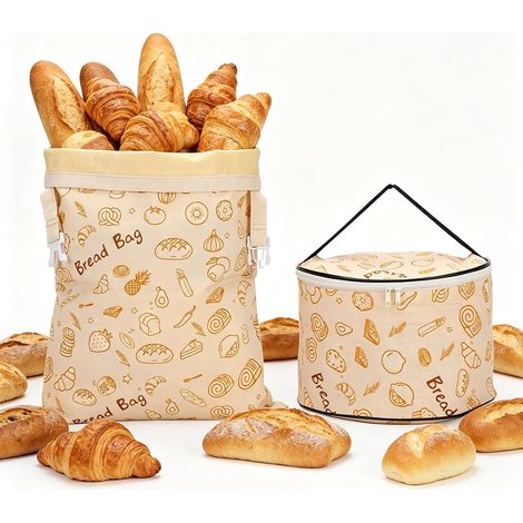 Lot de 2 sacs à pain en cire d'abeille réutilisables 43 x 33 cm Sachets en coton de cire d'abeille pour pain sure, baguette, pain fait maison, pâtisserie (1/5)