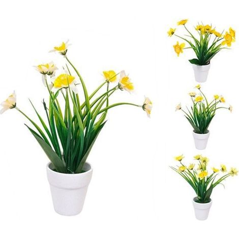 TRADE SHOP - Piantina Fiori Artificiale Con Vaso In Ceramica Bianco In 3 Colori Decorativo 656099 - (1/2)