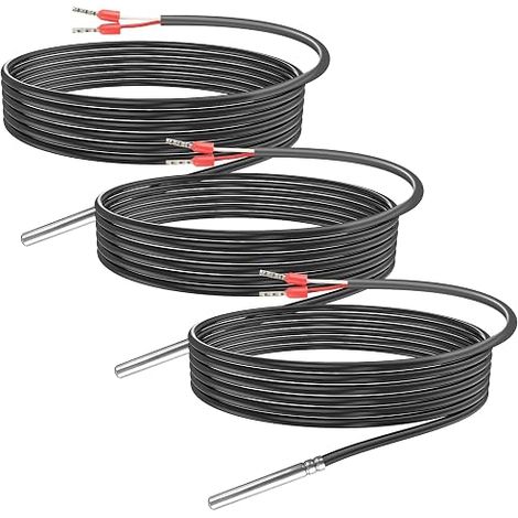 Lot De 3 Capteur De Température, 3m Pt1000 Capteur De Température Étanche, Capteur De Mémoire Avec Câble En Pvc Câbles De Capteur De Température Pour La Surveillance De La Température(Gris) (1/5)