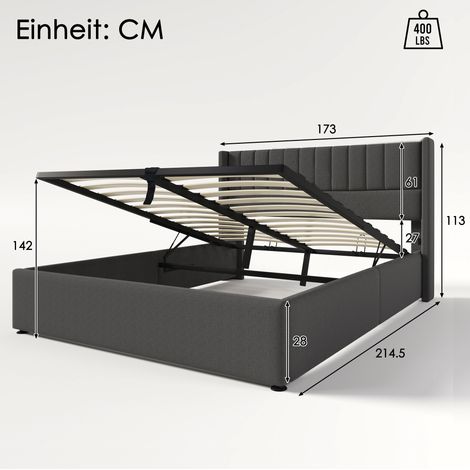 Cama con canapé abatible hidráulico 160x200 cm de lino gris HOMVRA (1/5)