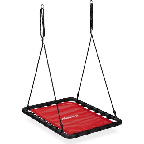 Balançoire nid d'oiseau rectangulaire réglable jardin 120 x 80 x 20 cm assise confortable style moderne en tissu rouge (1/5)