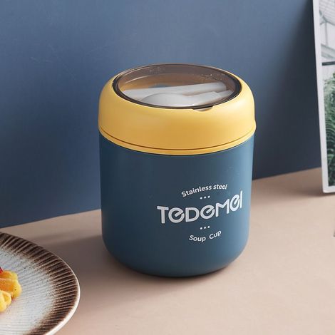 GROOFOO Thermos Alimentaire Chaud, Boîtes Alimentaires Isothermes,Thermos Alimentaire Acier Inoxydable Avec Cuillère Pliante,Lunch Box sans BPA,pour Repas Chaud,Café,Soupe à Emporter(Bleu) (1/5)