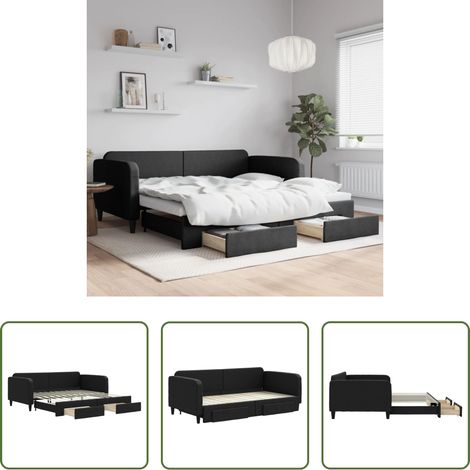 vidaXL Doppelbett - Tagesbett Ausziehbar mit Schubladen Schwarz 100x200 cm Stoff (1/5)