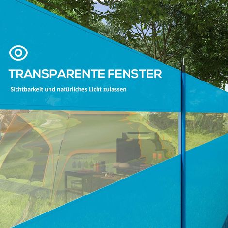 Paravent de camping 4 panneaux 725 x 140 cm bleu avec fenêtre transparente et sac de transport (1/5)