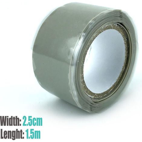 1,5 mètre gris Ruban adhésif en caoutchouc silicone résistant aux hautes tensions et aux hautes/basses températures, ruban isolant auto-adhésif et auto-fondant, ruban auto-adhésif pour dissipation de (1/5)