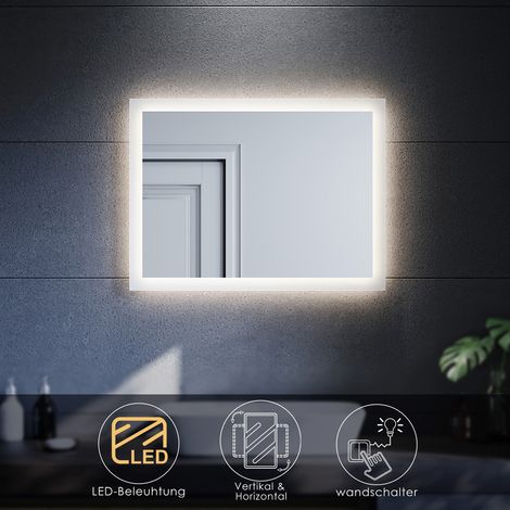 SONNI LED Badspiegel mit Beleuchtung Wandspiegel Badezimmerspiegel Lichtspiegel energiesparender 80x60cm IP44