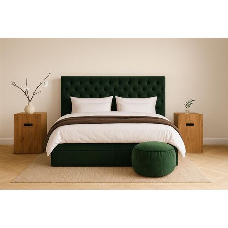 Sofello Boxspringbett LIVIA 180 x 200cm 2x Bettkasten TOPPER 5cm Gratis Grün Velour (1/5)
