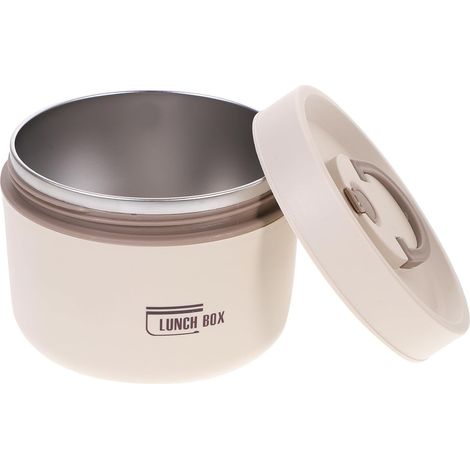 Boîte à lunch portable beige en acier inoxydable avec couvercle (1/5)