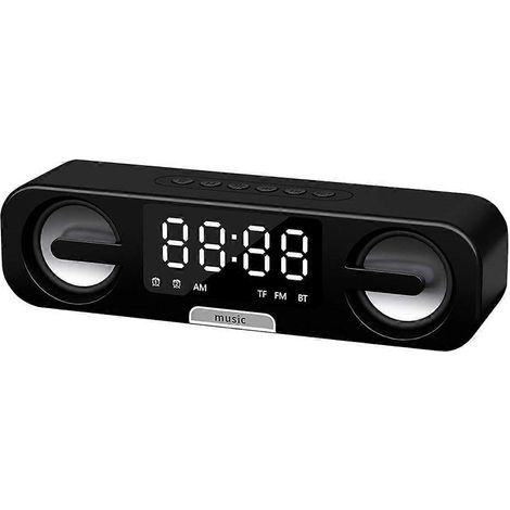 Horloge connectée avec haut-parleur Bluetooth, miroir LED HD, radio FM, noire (1/5)