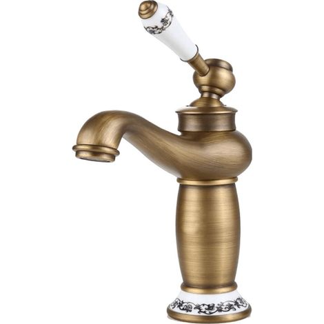 Mitigeur de lavabo rétro or ancien – Finition laiton – Cartouche céramique – Pression 1.5-4 bars – Débit 4 L/min – Valaz (1/4)