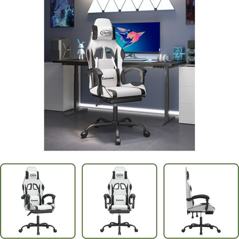 Gamingstuhl mit Fußstütze - Gaming-Stuhl mit Fußstütze Weiß und Schwarz Kunstleder (1/5)