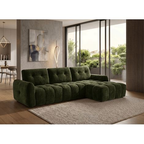 Canapé d'angle en velours tissé vert olive avec dossier réglable (1/5)
