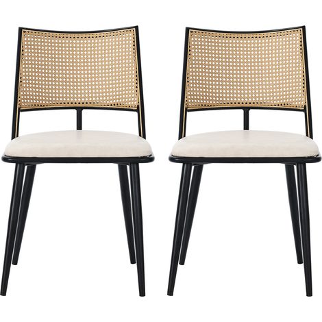Juego de 2 sillas de comedor con asiento de PU y respaldo de ratán negro MODENUIT (1/5)