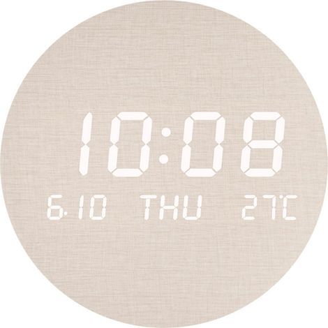 Horloge murale numérique avec aspect bois qui affiche l'heure, la date, le jour de la semaine, la température °C/°F, 12/24 h pour chambre et bureau (1/5)