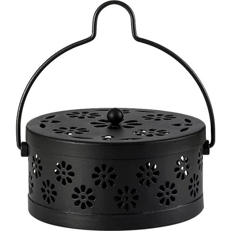 Moustique Porte Bobine, Support Bobine de Moustique Classique Porte-encens de Conception Creuse Florale en Métal Sécurité Anti-brûlure avec Poignée Couvercle pour Maison Et Jardin Extérieur (1/5)
