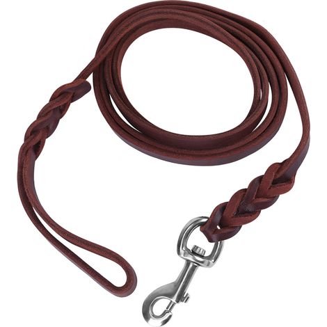 Laisse de sécurité pour chien en cuir de vachette et sangle en cuir pour la marche, la course et l'entraînement (1,6 m) (1/5)