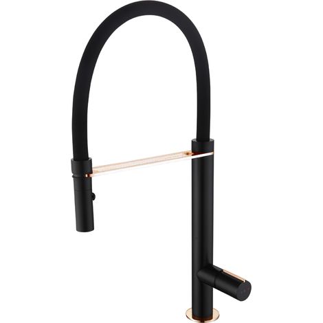 Essebagno Exil Spültischmischer mit beweglicher Handbrause Schwarz und Roségold