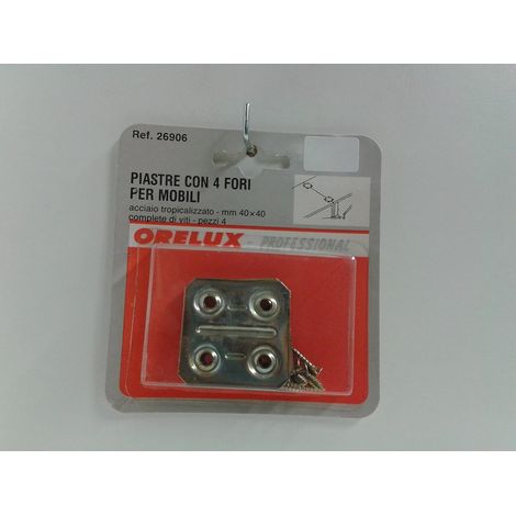 ORECA - 4PZ PIASTRE CON 4 FORI PER MOBILI 40X40MM